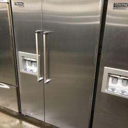 Viking 48” Stainless Steel Built In Side By Side Refrigerator 
