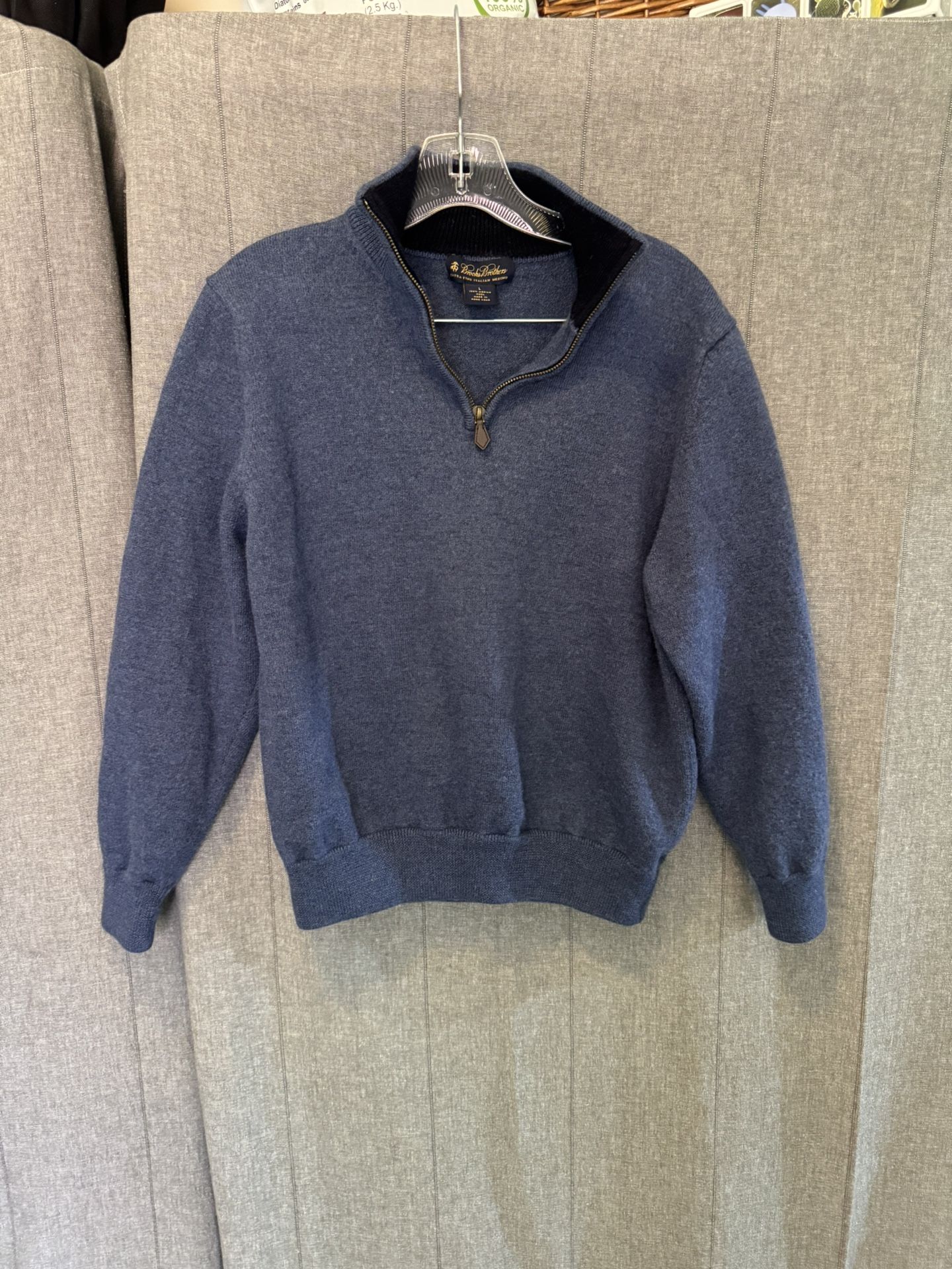 Brooks Brothers Extra Fine Merino Wool 1/4 Zip Mens L Blue Pullover Mock Sweater