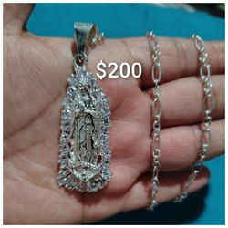 925 Sterling Silver Chain With The Pendant/Cadena Con Dije De La Virgen De Plata 925