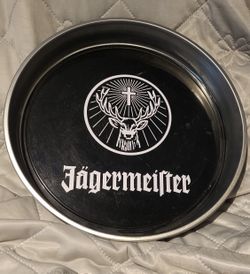 Jägermeister Round Metal Bar Serving Tray – Black & White Logo 14”