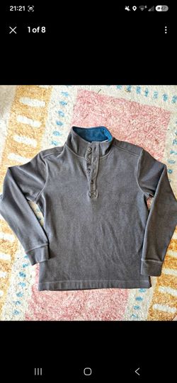 Gray Mock Neck Henley Pullover Sweatshirt, Weatherproof Vintage  size S