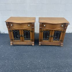 Vintage Pulaski Keepsakes End Tables or Nightstands with Stained Glass - mid 1970s