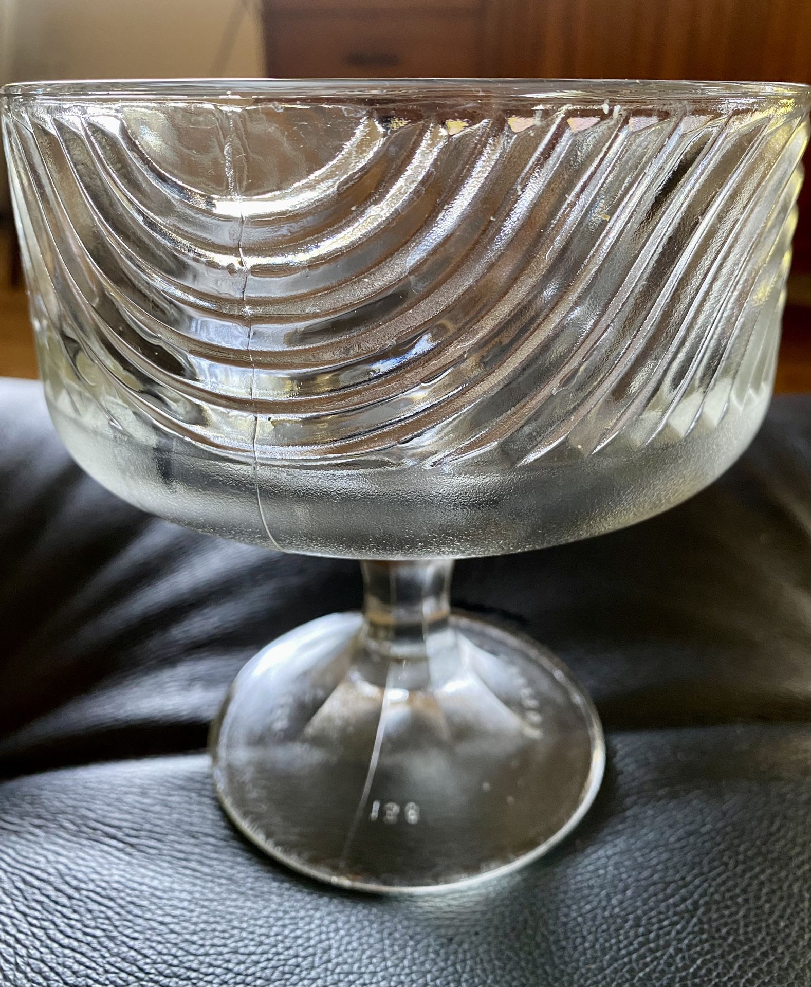 Vintage Clear Ribbed Pedestal Bowl Signed E.O. Brody Co. 1950’s-60’s.