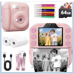 Kids Camera Instant Print, Toddler Toys Christmas Birthday Gifts for Girls Boys, Portable Digital Camera 64GB SD Card, Kid Toy for Ages 3-12 Girl Xmas