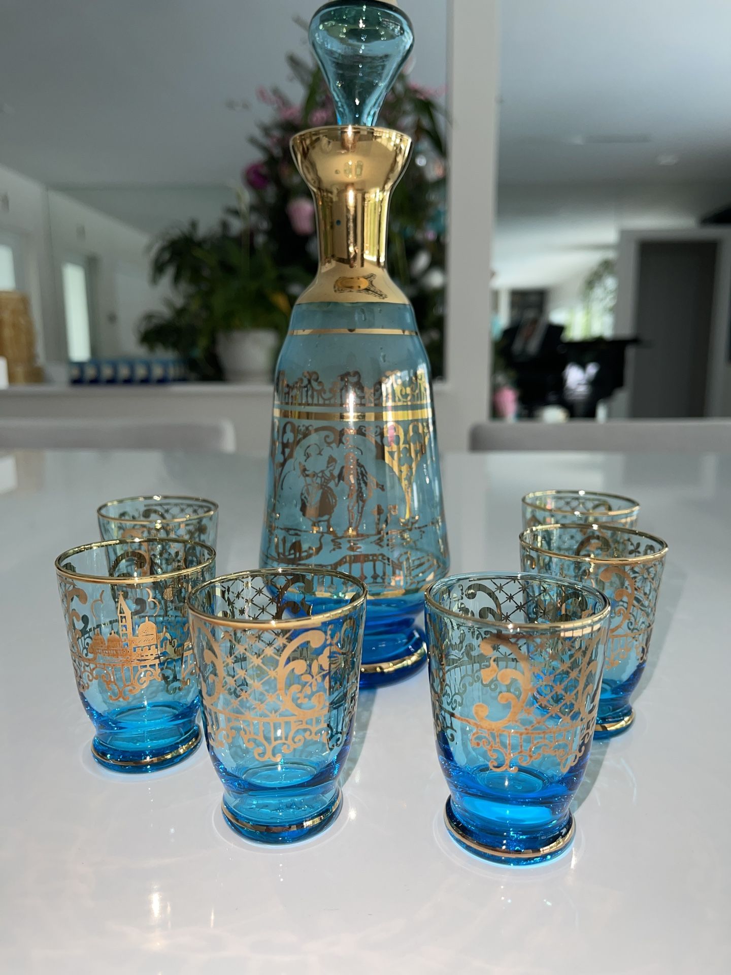 Venetian Glass Decanter And Cordials