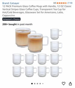 Catsayer 12-Pack Glass Coffee Mugs with Handle