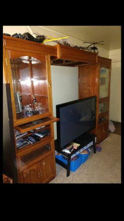 Beautiful entertainment center made from solid oak wood