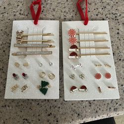 Two Packs Of Christmas Barrettes And Earrings New