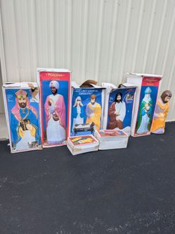 Vintage 10pc nativity Christmas blow mold light set
