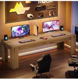 Two Person Desk, 78.7-Inch 2 Person Gaming Desk, Extra Long Farmhouse Double Computer Desk for Home Office, Rustic Brown