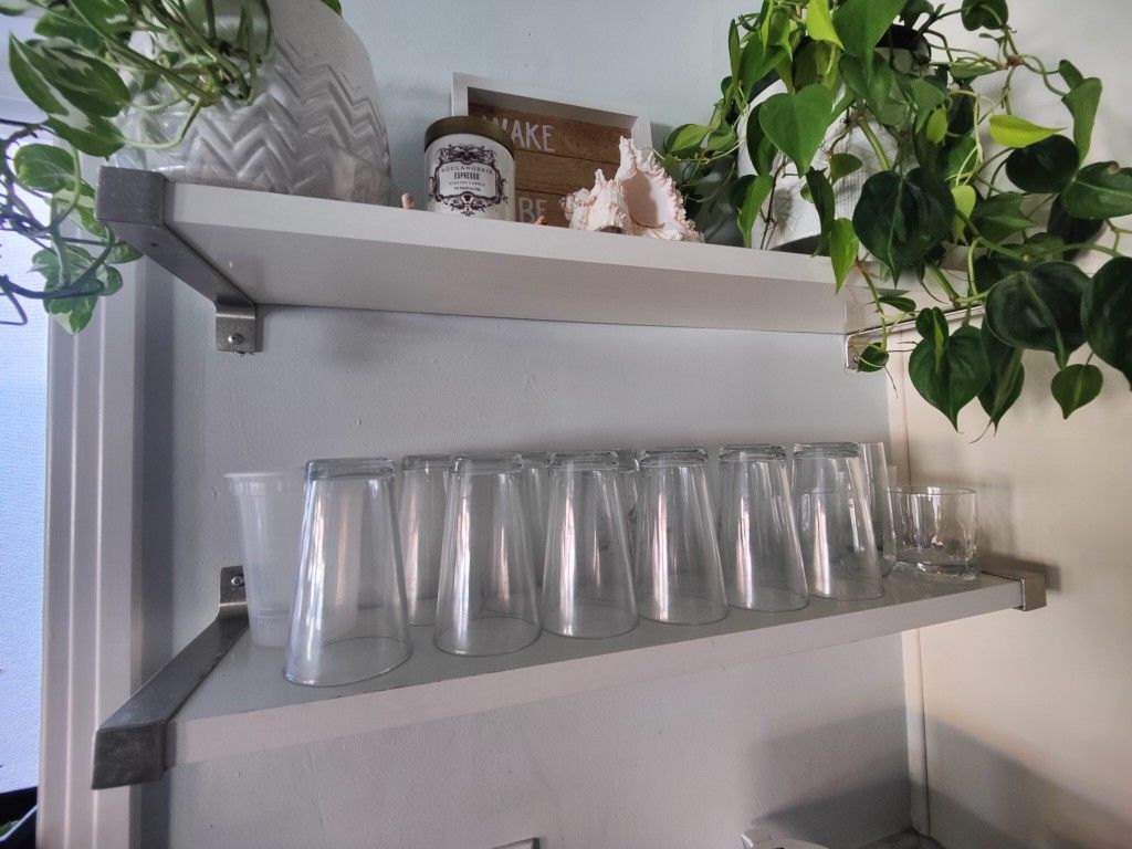 Contemporary Wooden White shelf with silver bracket 47-1/4" x 11" x 1"
