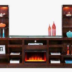 Brown Entertainment Center With Fireplace 