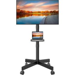 Mobile TV Stand,Rolling TV Cart for 24-65" TVs, Portable TV Floor Stand with Wheels,Adjustable Shelf & Tilt,Max VESA 400x400mm,up to 85 lbs
