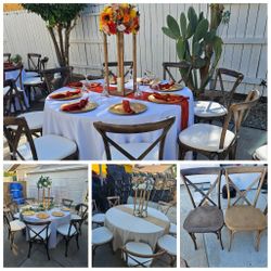 Sillas Chiavari, Sillas Cross Back, Sillas De Jardin, mezas De Madera, Carpas, Manteles, Centros De Mezas, Pistas De Baile, Numeros Y Letras De Luces