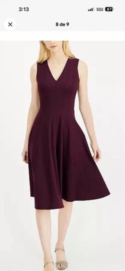 Calvin Klein eggplant purple Midi dress, V-neck, sleeveless, size 8. New with tags..