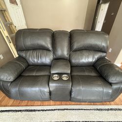 Two Electric Leather Reclining Sofas