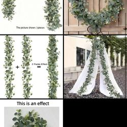 5 pcs Eucalyptus Wreath, 1 Pack 5.7ft Artificial Mixed Eucalyptus Leaf Garland, Green Wreath Hanging Plants For Farmhouse Tabletop Centerpiece