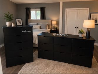 Black 9 drawer dresser and 5 drawer chest bundle