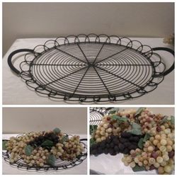TRAY METAL LARGE SIZE HOMEDECOR SET WITH GRAPES DECOR