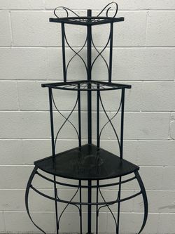 Black Metal Corner Plant Stand with Shelves