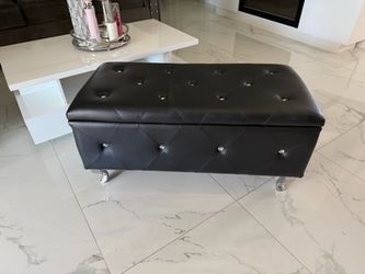 Black Faux Leather Tufted Storage Ottoman