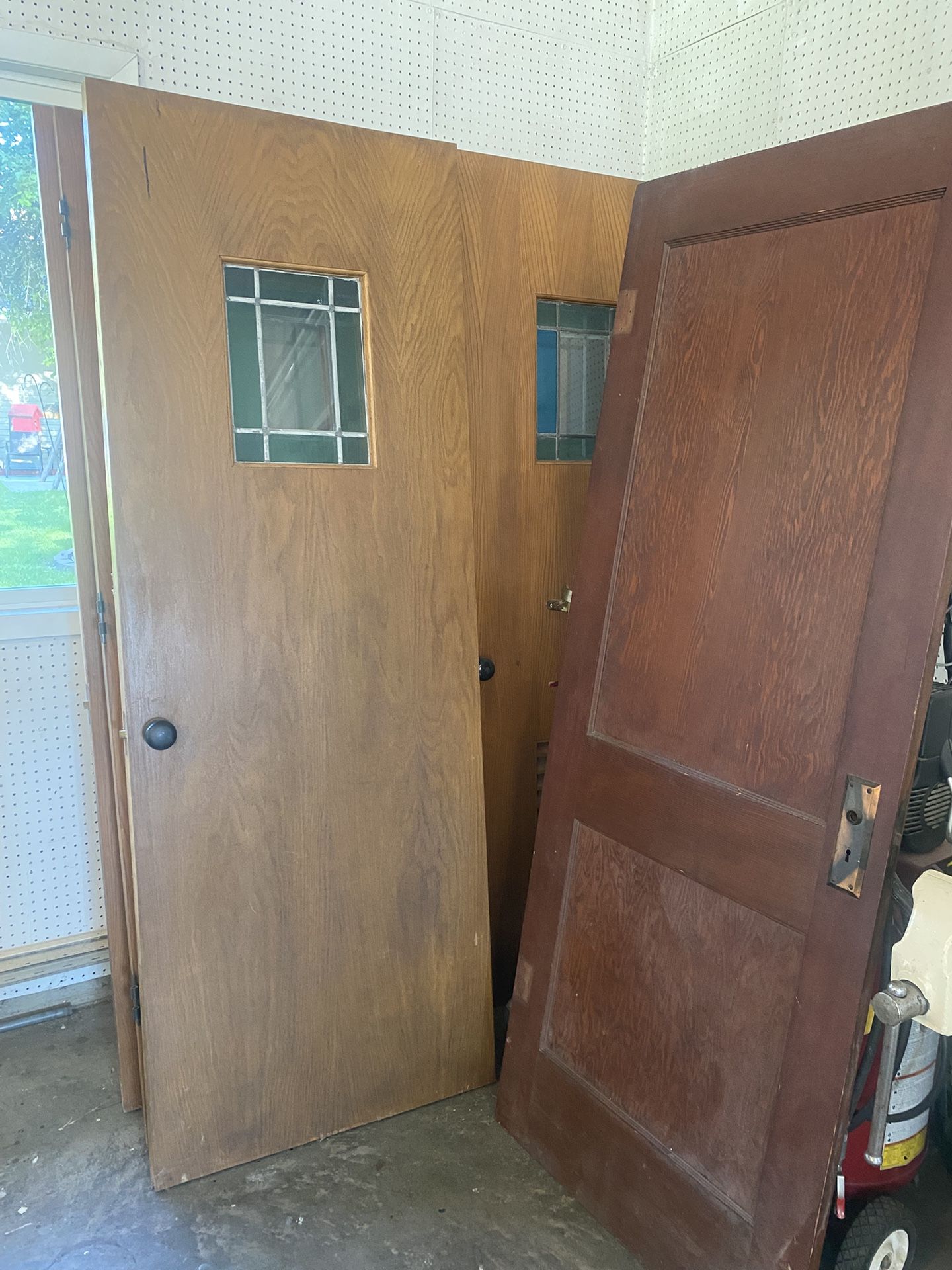 Seven Antique Solid Oak Interior Doors And 2 Others