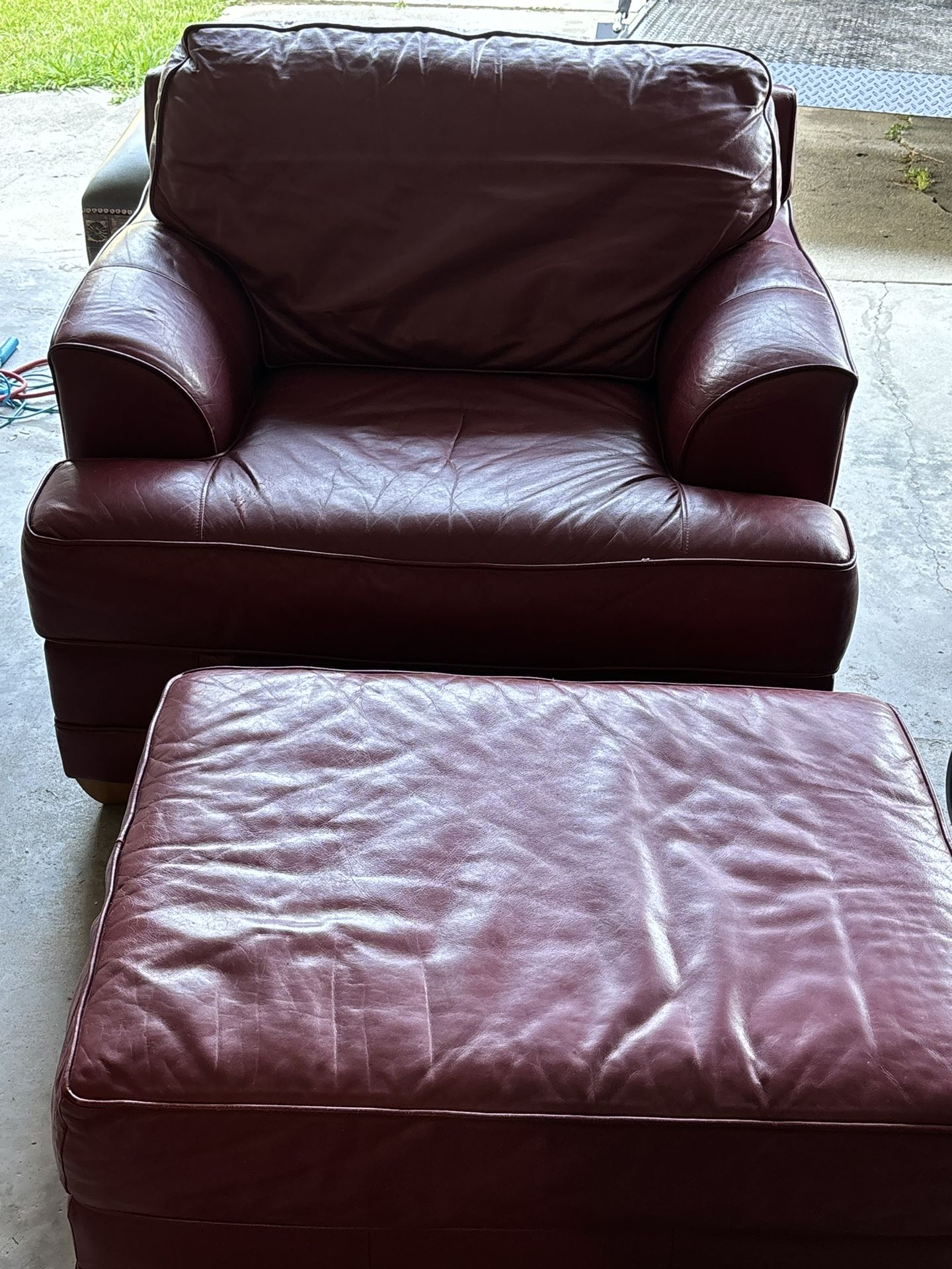 Red Leather Oversized Chair And Ottoman