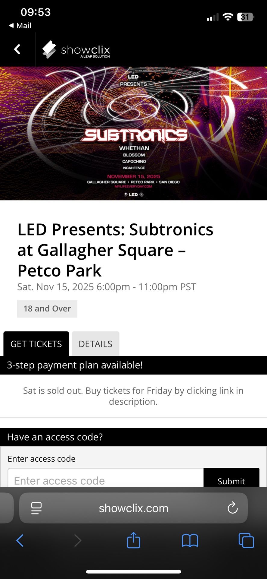 2 Subtronics Ticket Gallagher Square Nov. 15th