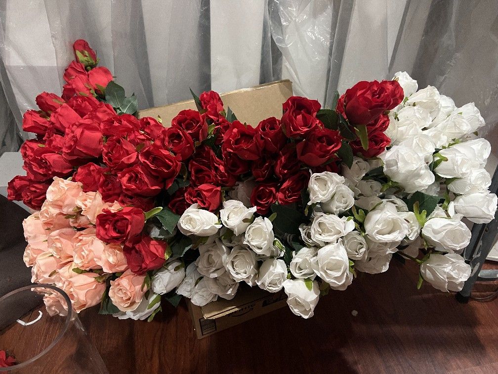 Silk Roses Artificial  Red , White And Pink