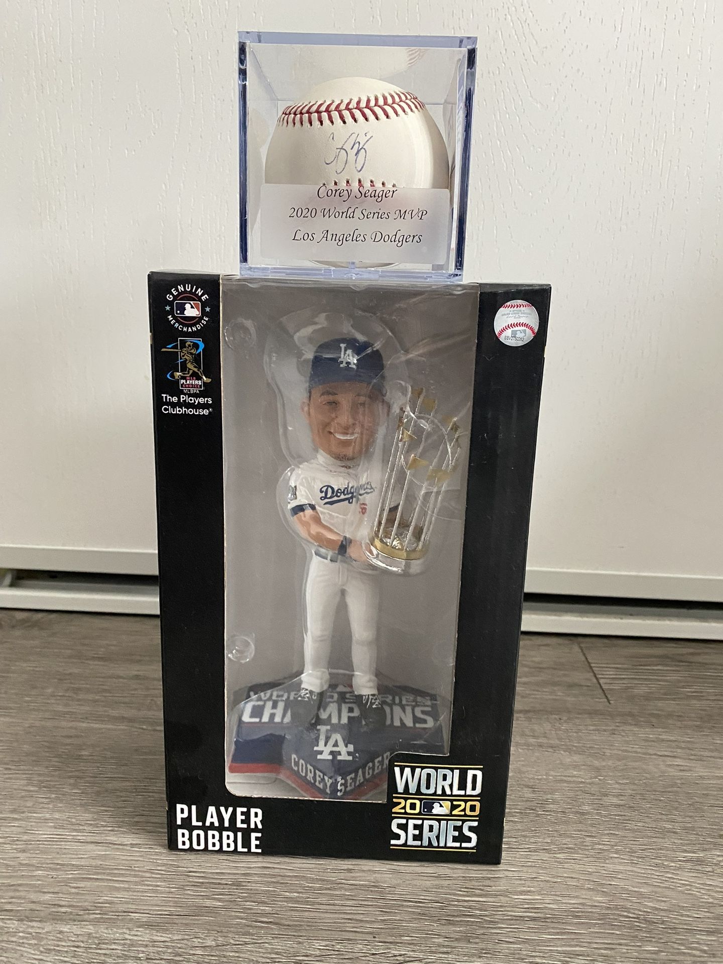 MVP Corey Seager Signed Baseball And Bobble Head From 2020 World Series Championship