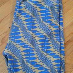 Gently used TC LuLaRoe One Size Leggings Blue With Yellow Giraffes Zoo Animals
