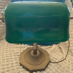 Vintage Gold Banker’s Lamp With Green Glass Top