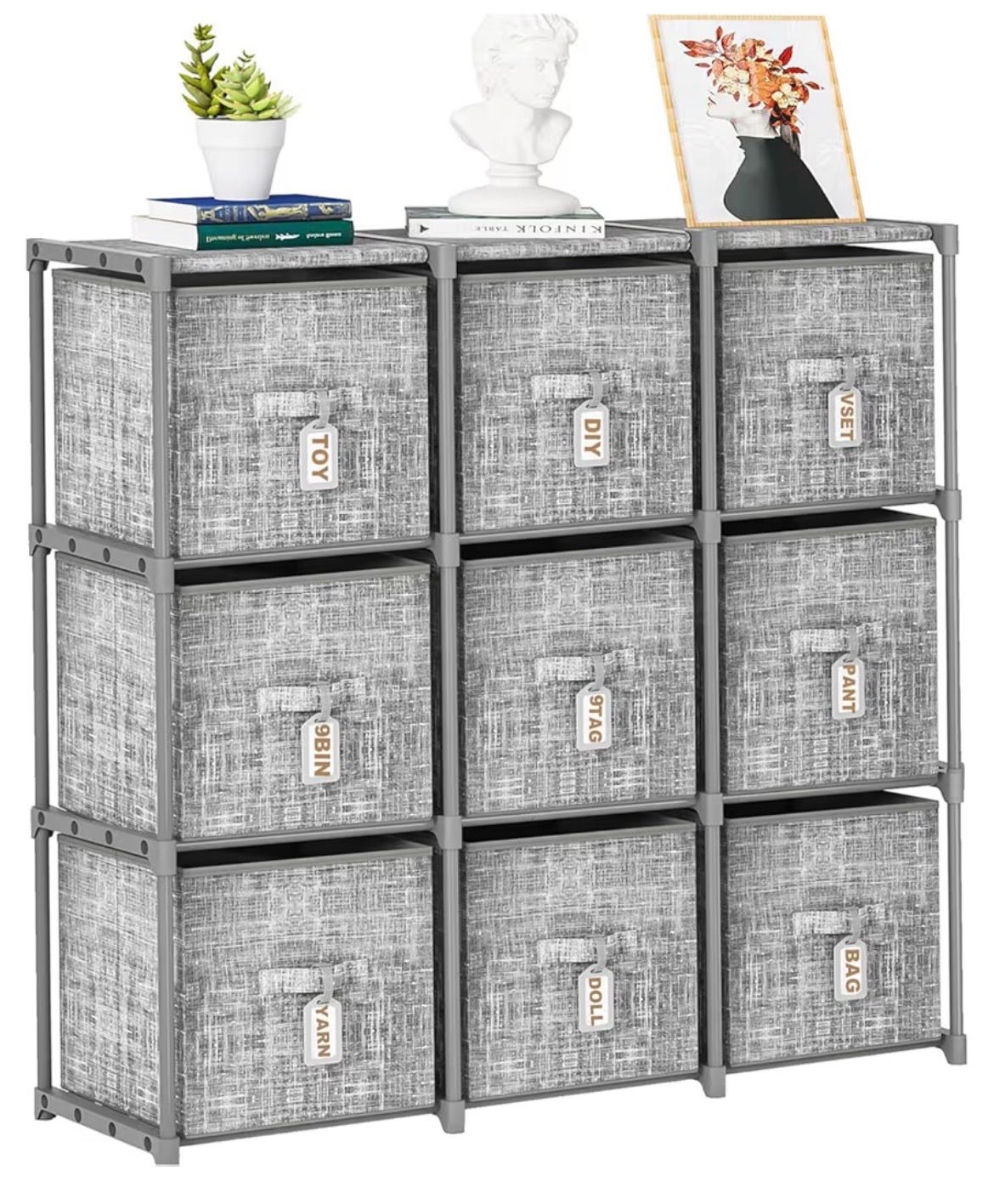 Cube Storage Organizer Shelf with Printed Bins + Labels, Cubby Storage Organizer with Bins, Large Capacity Shelves for Storage,Closet, Living Room, Do