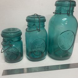Set of three ball ideal eagle blue mason jars Antique Thumbnail