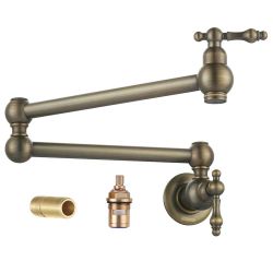 Wall Mounted Pot Filler with 2-Handles Double Joint Swing Arm in Antique Bronze