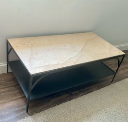 Retrospect Black Metal Coffee Table with Limestone top