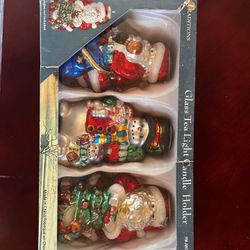 Vintage Traditions Hand Blown Santa Tea Light Holders