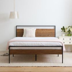 Nora Natural Full Metal and Wood Platform Bed Frame