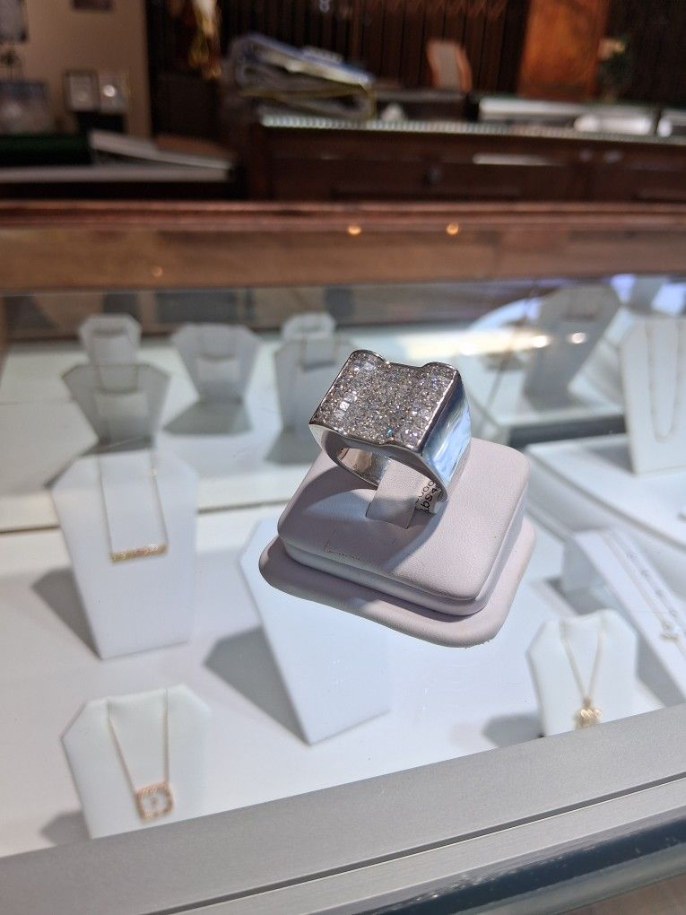 14k White Solid Gold Mens Ring W/ 4.50ct Nat Diamonds CUSTOM