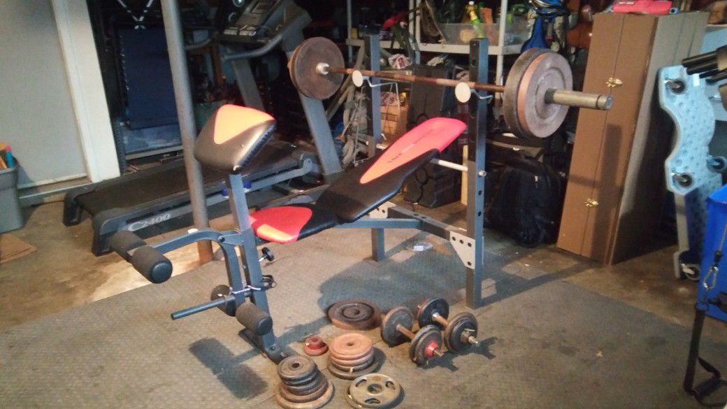 Olympic Barbell, Dumbells with Bench