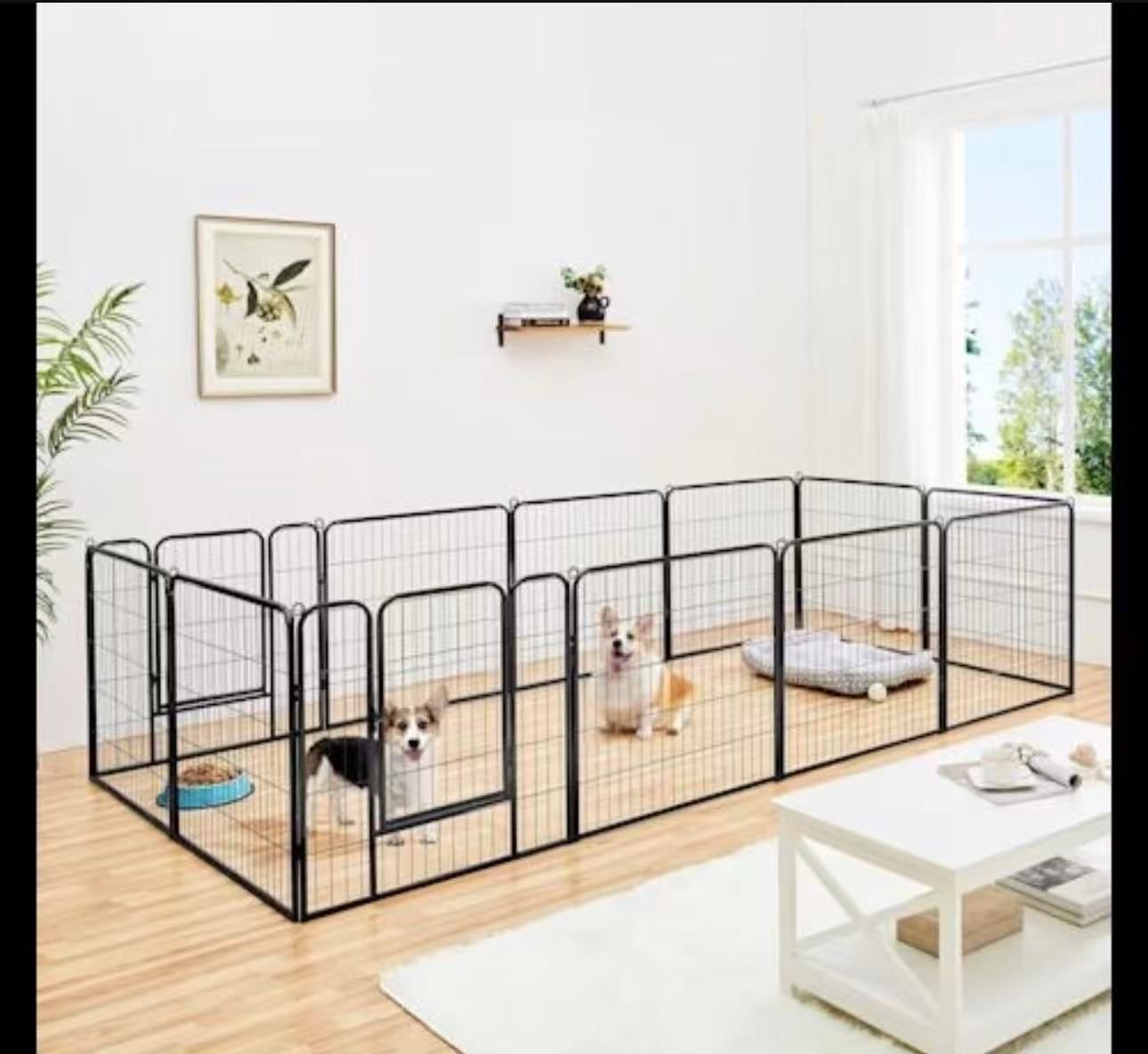 Black 12 Panels Metal Dog Playpen, 0.59" L X 32" W X 32" H