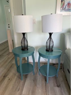 Two accent tables; two lamps