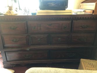 Dark Wood Dresser with Brass Hardware