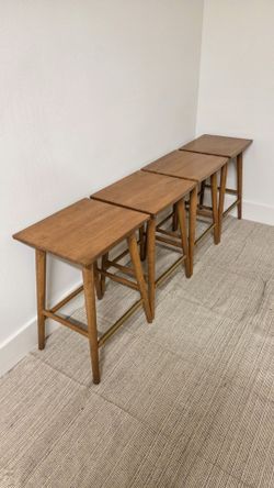 Mid-Century Modern Wood & Brass Counter Stools (Set of 4)