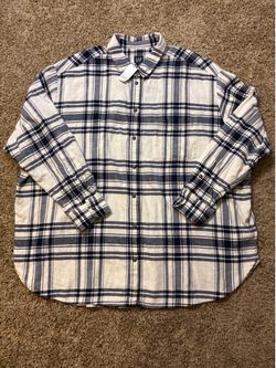 NWT Gap Plaid Flannel Long Sleeve Shirt Mens Size XXL Navy White MSRP $65