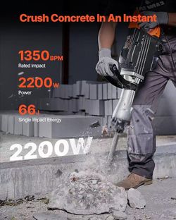 113]VEVOR Demolition Jack Hammer, MAX 2200W Electric Jackhammer Heavy Duty, 1350 BPM Concrete Breaker 2pcs Chisels Bit Chipping with Case, Black