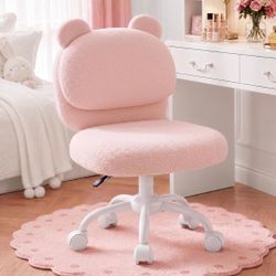 Vanity Chair, Cute Desk Chair, Home Office Chair with Wheels, Pink
Soft Teddy Fleece Fabric, Bear Backrest, Thick Cushion, Armless Chair with Wheels,