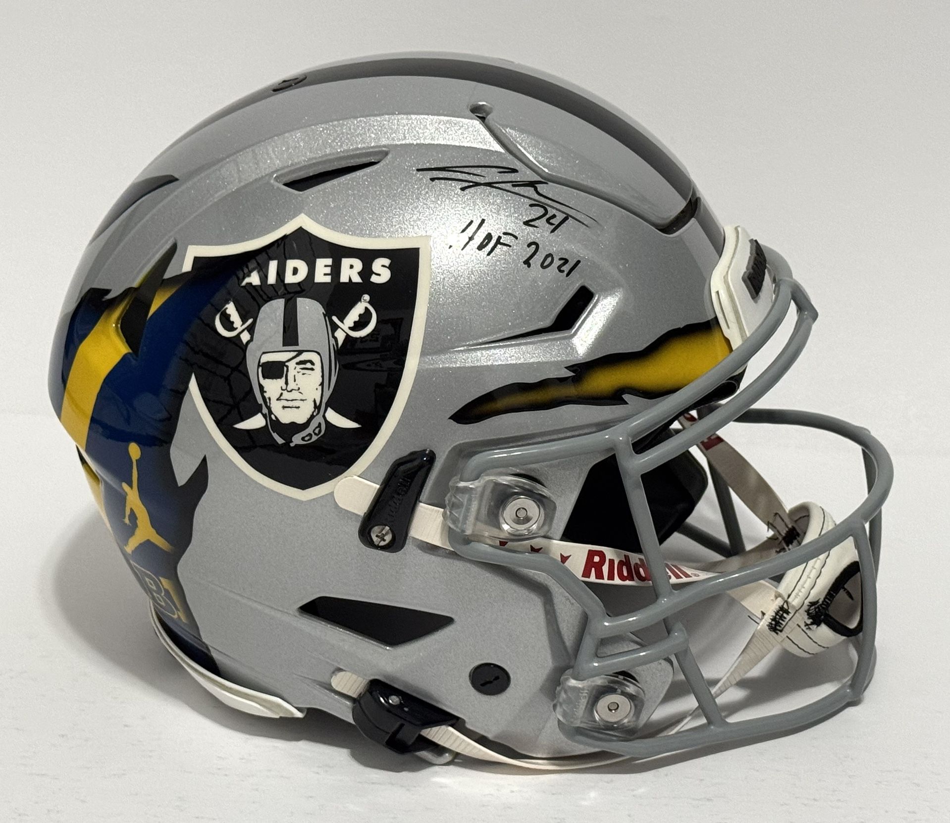 Charles Woodson Signed Custom Ripped Raiders / Michigan Speed Flex Helmet