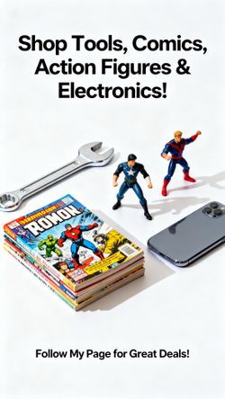 Comic books, figures, electronics, tools