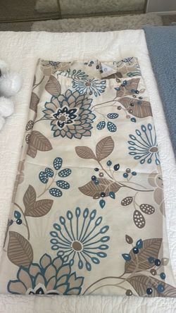 Floral Curtain Panel Teal and Tan